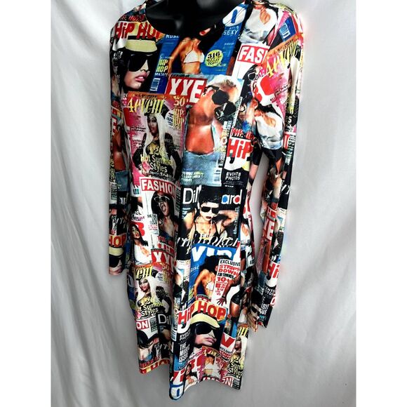 Love, Highlight Y2K Magazine Print Long Sleeve Mini Dress Bodycon Size XL Hip - Picture 4 of 11